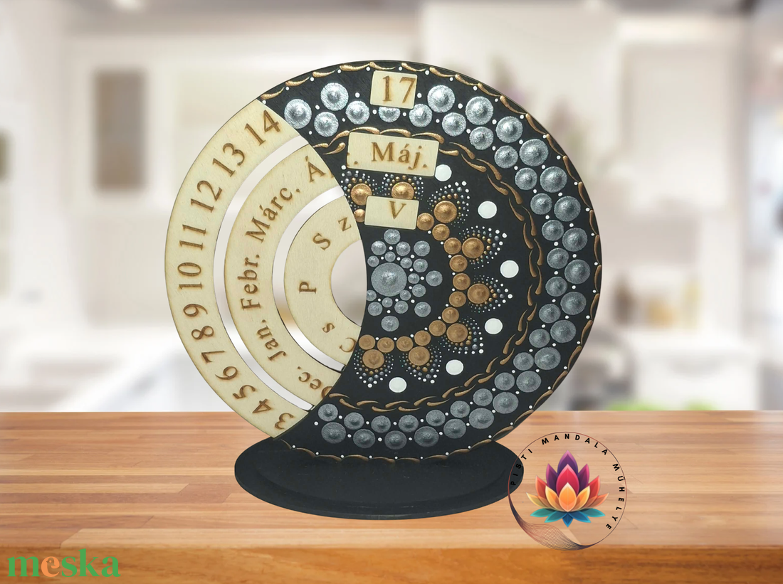 Öröknaptár mandala díszítéssel, ezüst-réz színekkel (20 cm magas) - otthon & életmód - dekoráció - fali és függő dekoráció - falinaptár & öröknaptár - Meska.hu