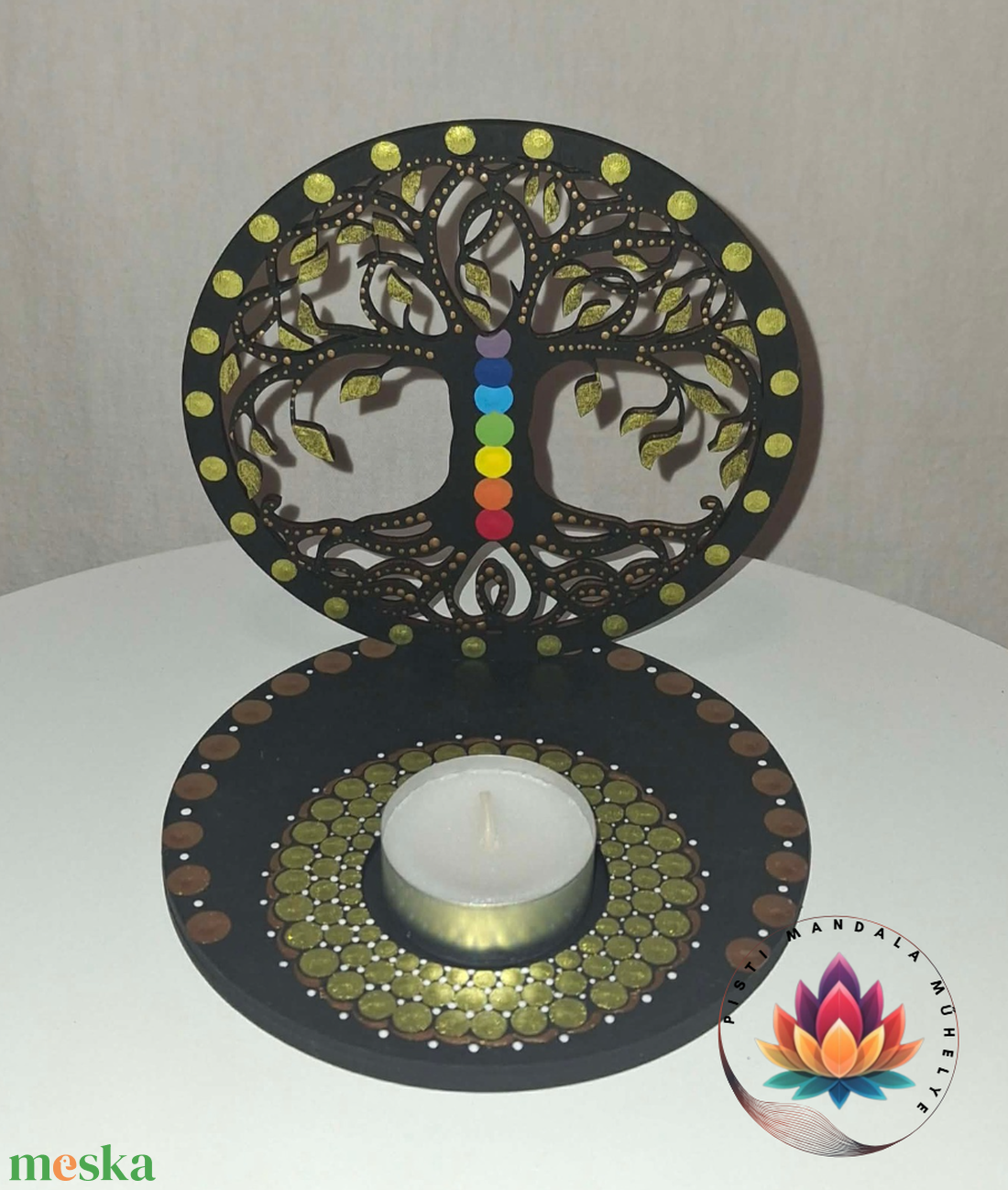 Életfás árnyéklámpa (arany) - 12 cm - otthon & életmód - gyertya, illat, aroma - mécses és mécsestartó - Meska.hu