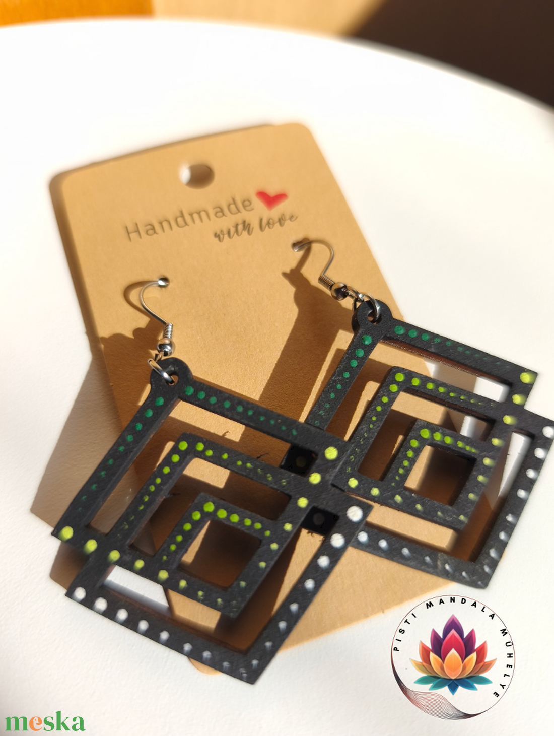 Fa fülbevaló (négyzet a négyzetben) - ékszer - fülbevaló - lógó fülbevaló - Meska.hu