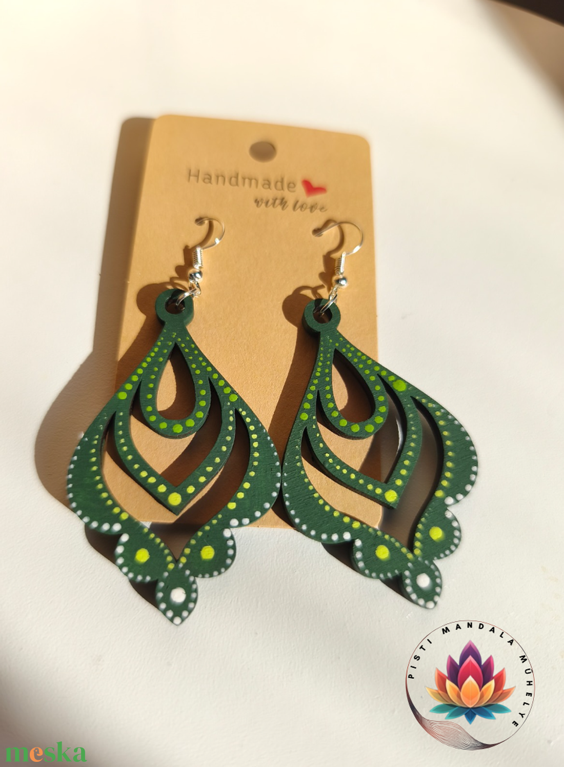 Fa fülbevaló (nagy virág - zöld) - ékszer - fülbevaló - lógó fülbevaló - Meska.hu