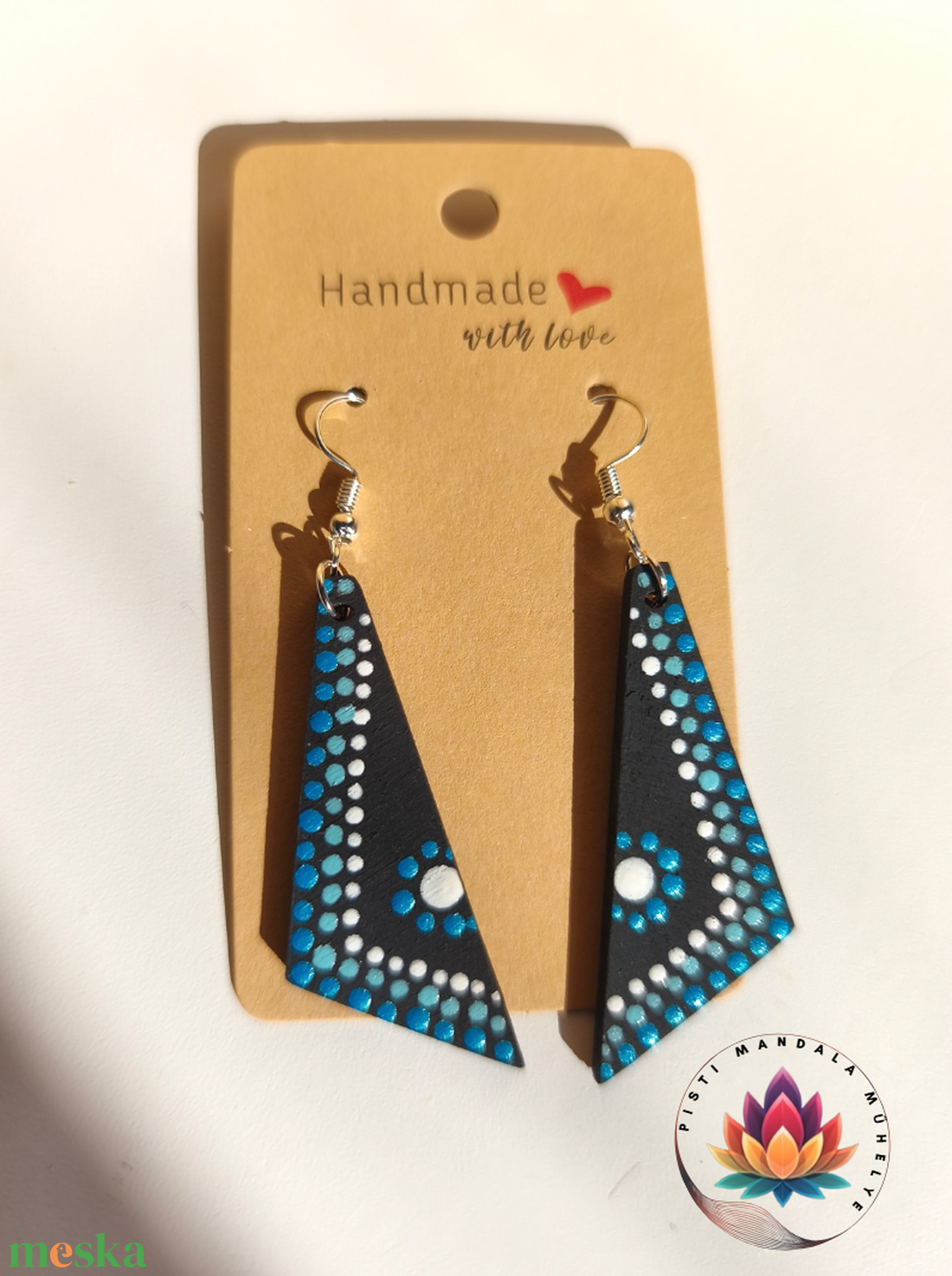 Fa fülbevaló (kék díszítéssel) - ékszer - fülbevaló - lógó fülbevaló - Meska.hu