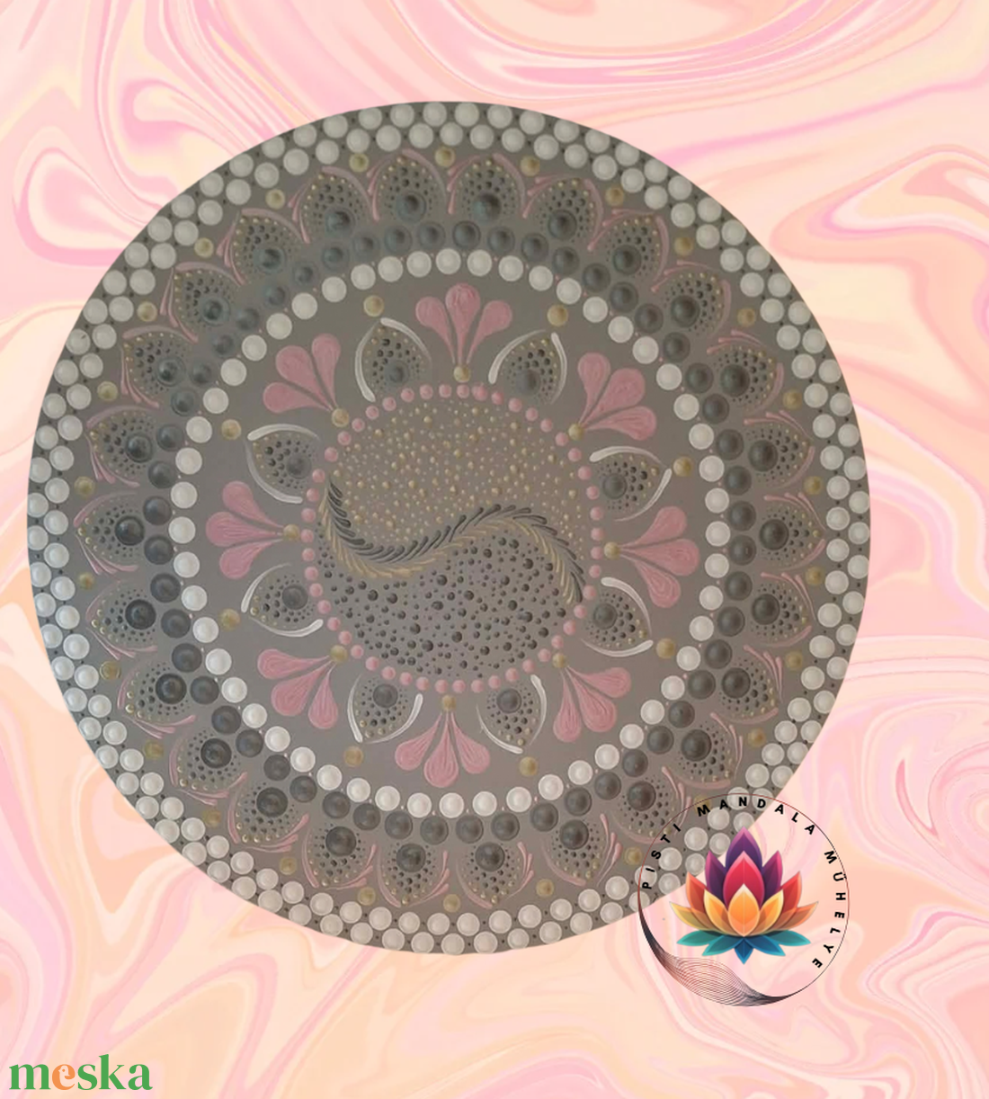 Mandalás asztal (3 lábú, rózsaszín-fehér-ezüst díszítéssel) - otthon & életmód - dekoráció - spiritualitás - mandala - Meska.hu