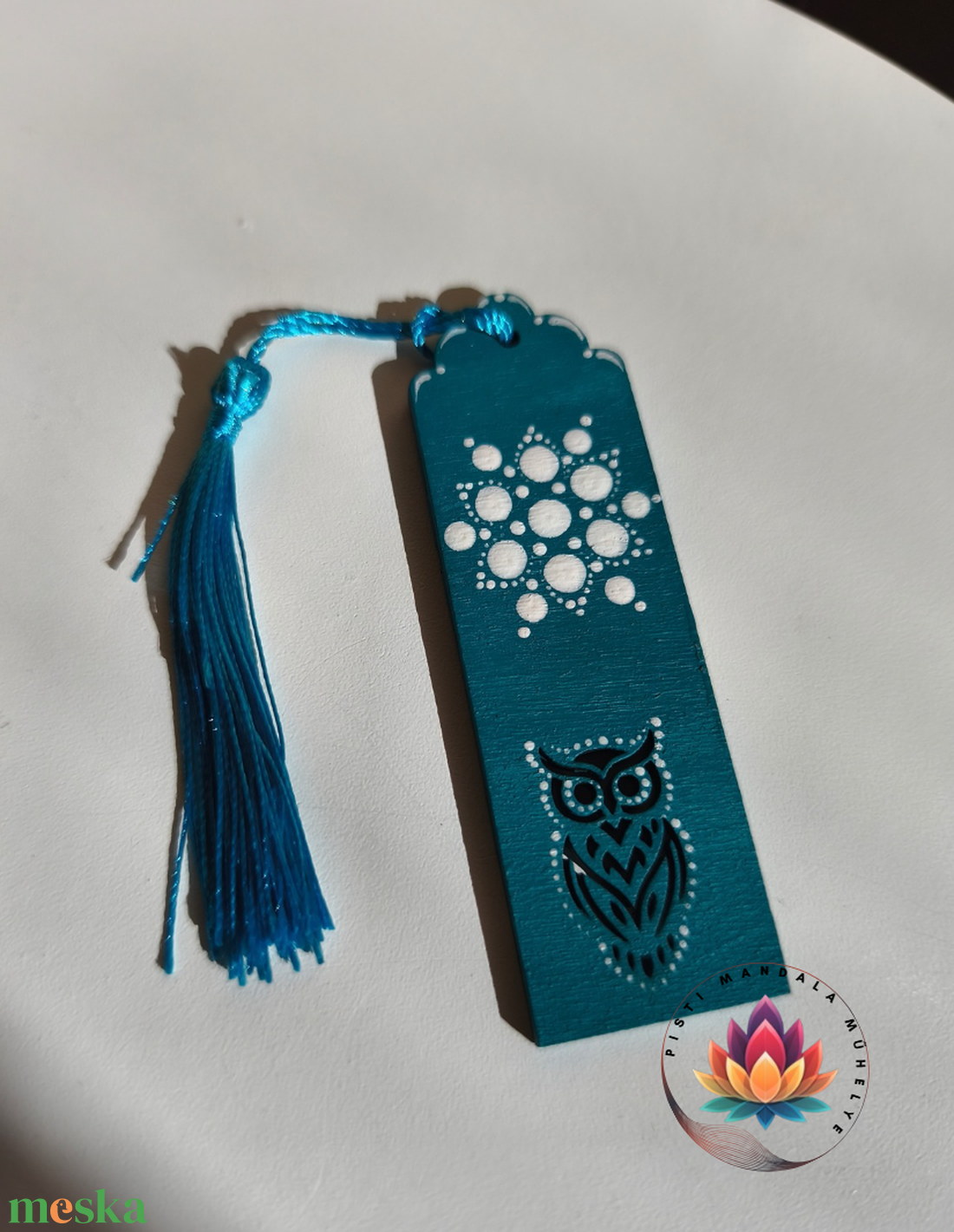 Baglyos könyvjelző (türkiz,fehér)  - könyv & zene - könyvjelző - Meska.hu