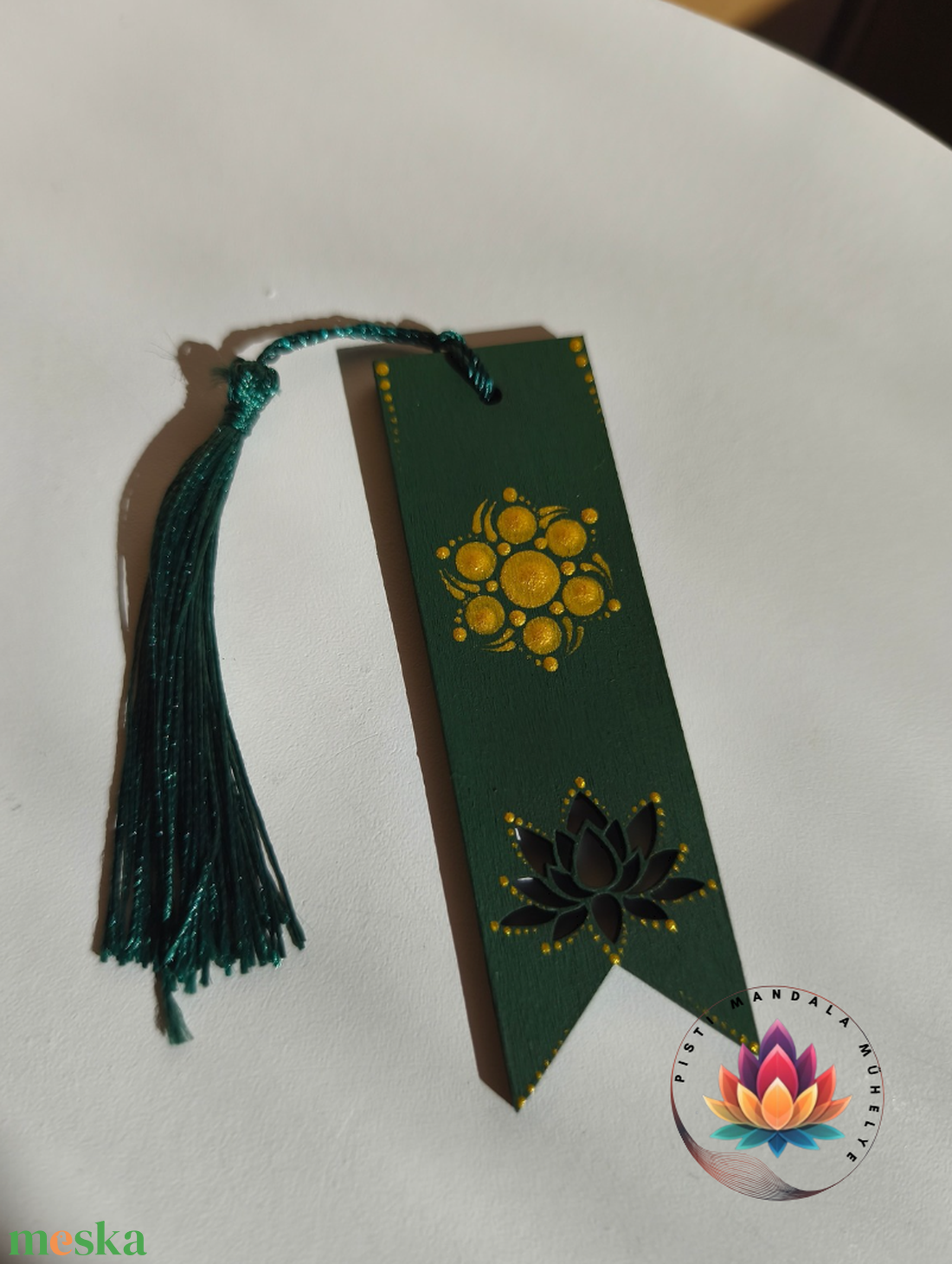 Lótuszos könyvjelző (zöld, arany)  - könyv & zene - könyvjelző - Meska.hu