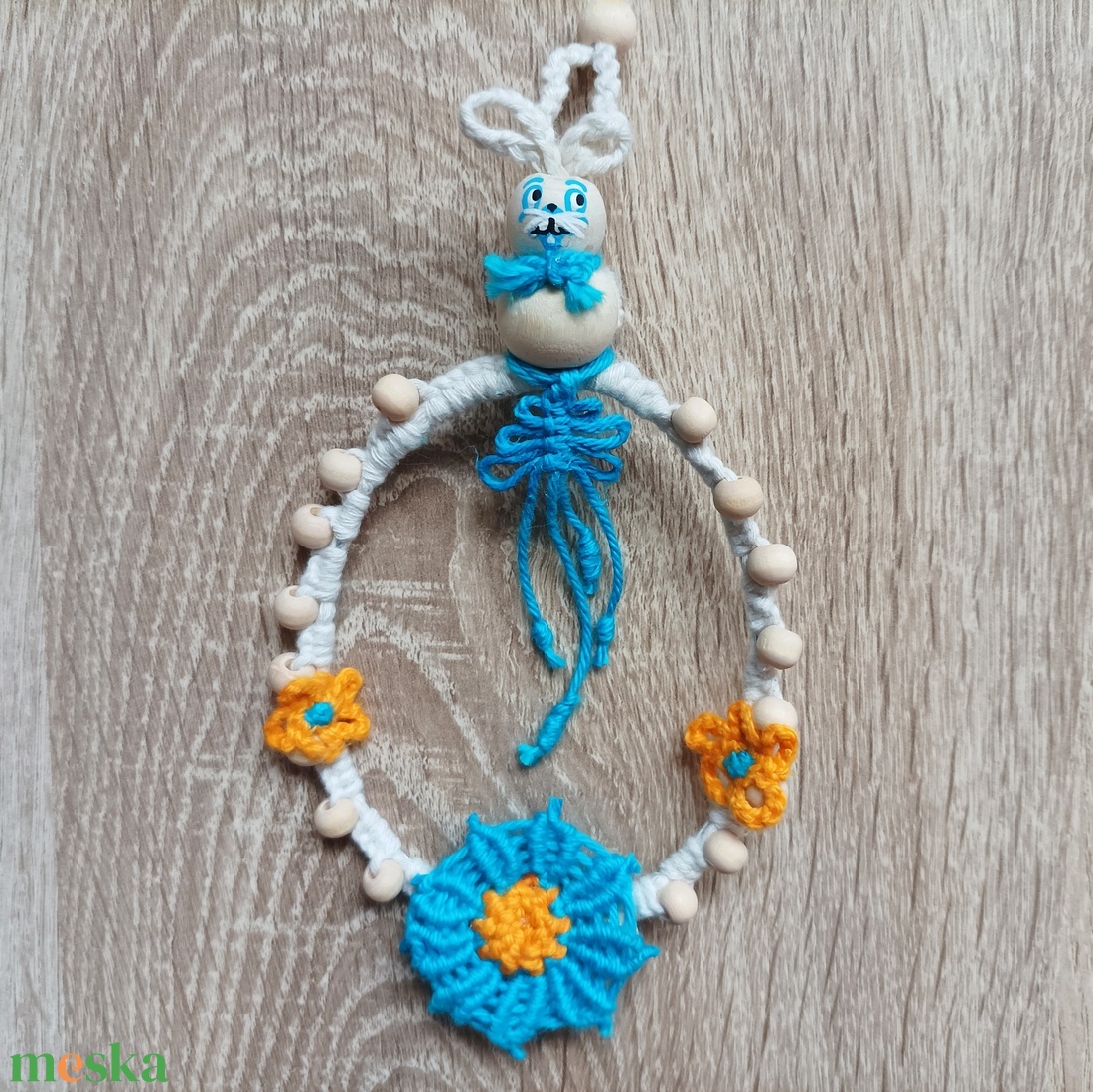 ��Kéklő Nyuszi makramé húsvéti dísz�� - otthon & életmód - dekoráció - dísztárgy - Meska.hu