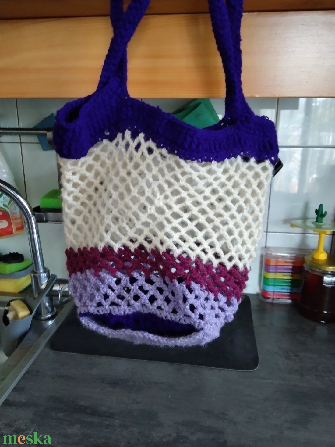 Horgolt piaci szatyor (cekker) - táska & tok - bevásárlás & shopper táska - shopper, textiltáska, szatyor - Meska.hu