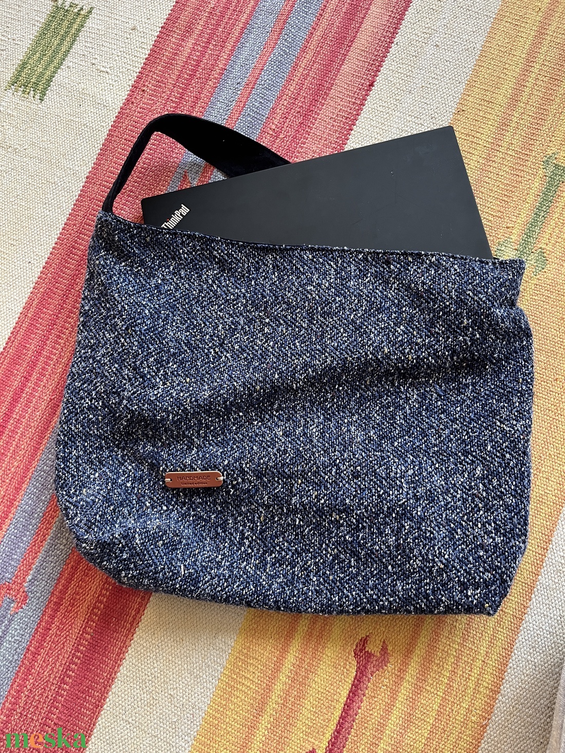 Kék köttött hatású táska - táska & tok - kézitáska & válltáska - válltáska - Meska.hu