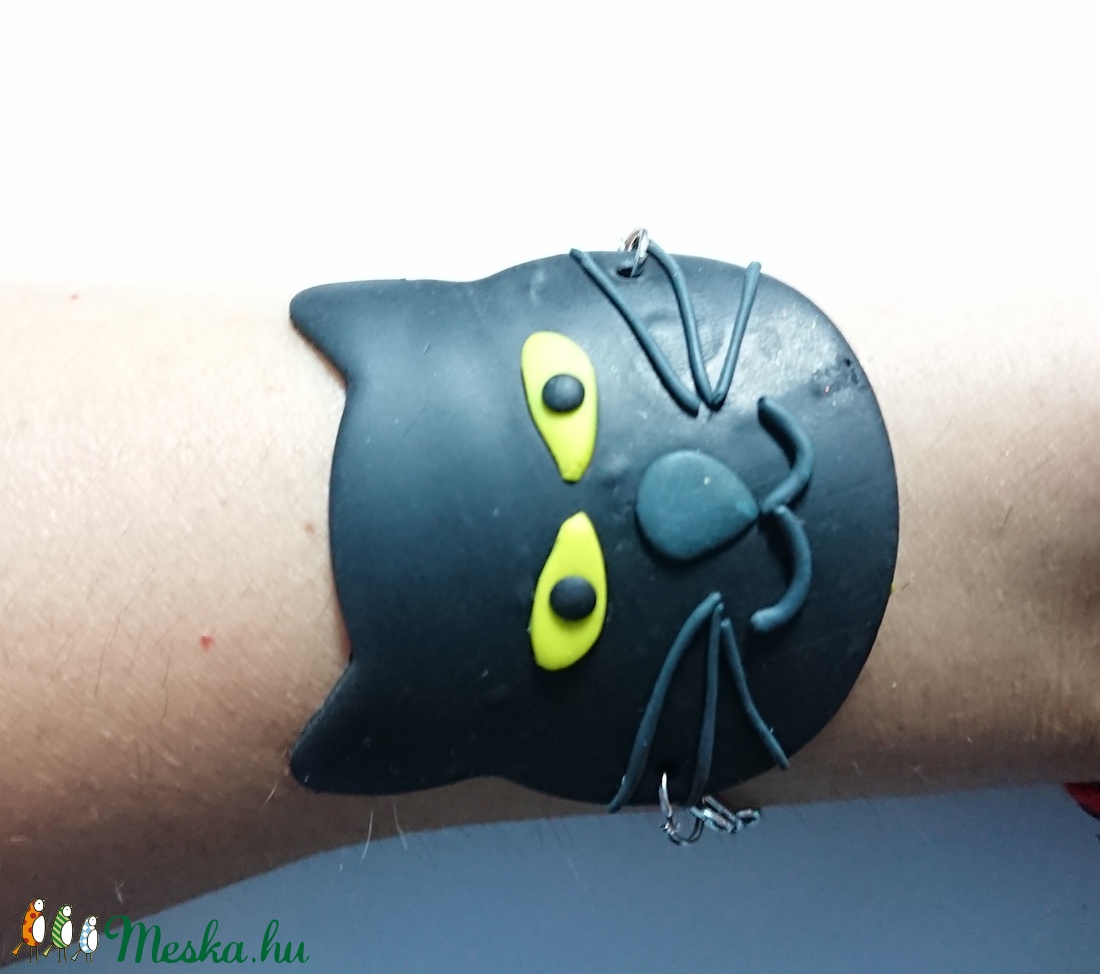 Fekete macska cica Fimo gyurma karkötő  -  - Meska.hu