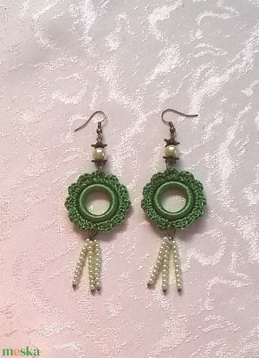 Horgolt fülbevaló - ékszer - fülbevaló - lógó fülbevaló - Meska.hu