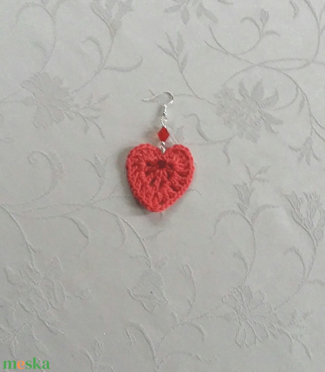 Horgolt szívecske - ékszer - fülbevaló - lógó csepp fülbevaló - Meska.hu