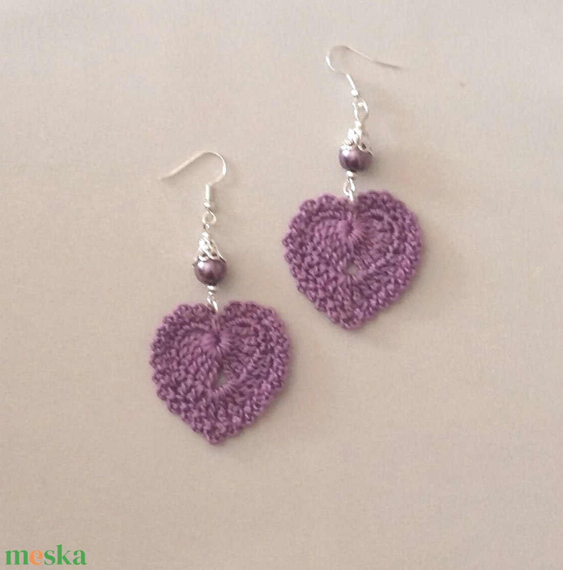 Horgolt szívecske - ékszer - fülbevaló - lógó fülbevaló - Meska.hu