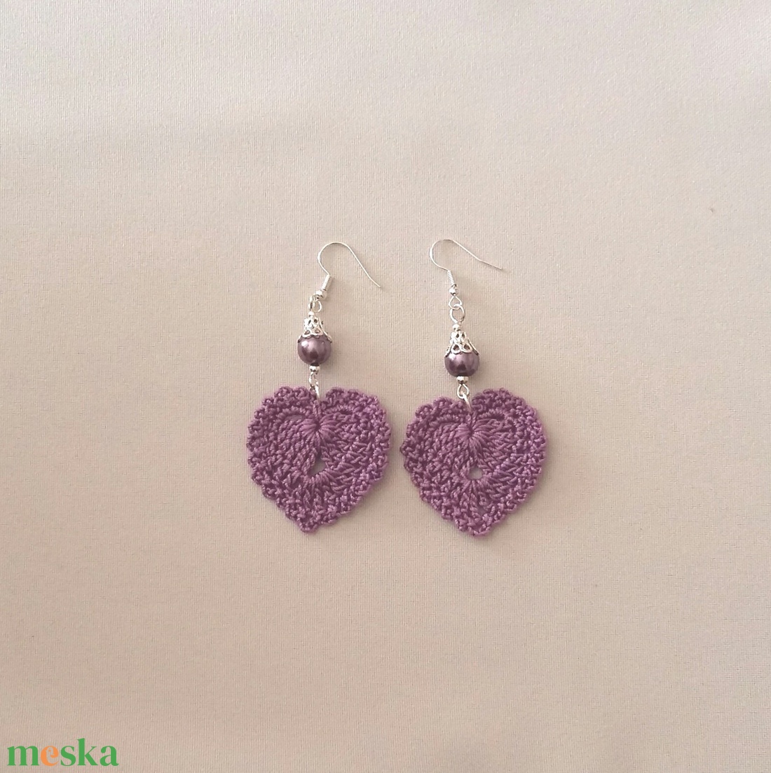 Horgolt szívecske - ékszer - fülbevaló - lógó fülbevaló - Meska.hu