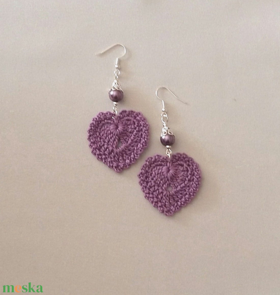 Horgolt szívecske - ékszer - fülbevaló - lógó fülbevaló - Meska.hu