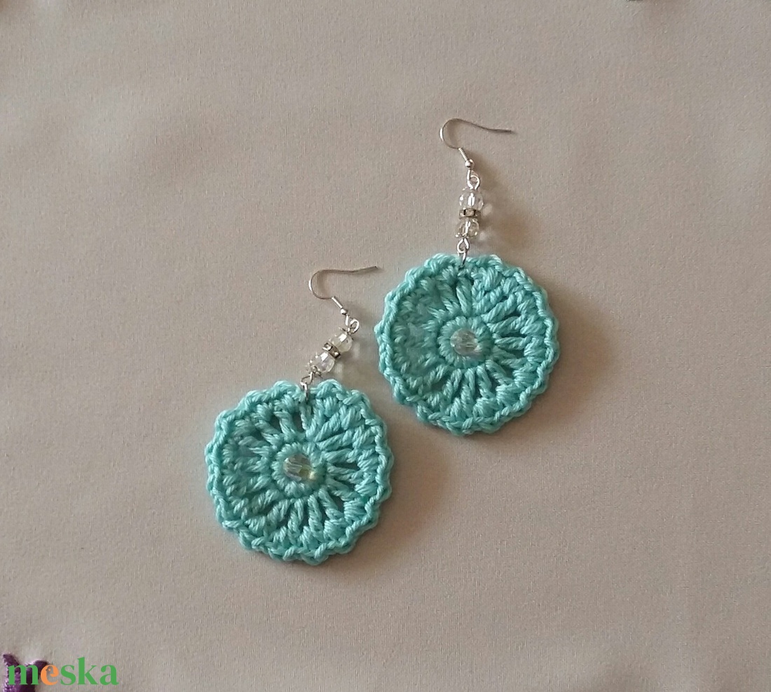 Türkiz fülbevaló - ékszer - fülbevaló - lógós kerek fülbevaló - Meska.hu