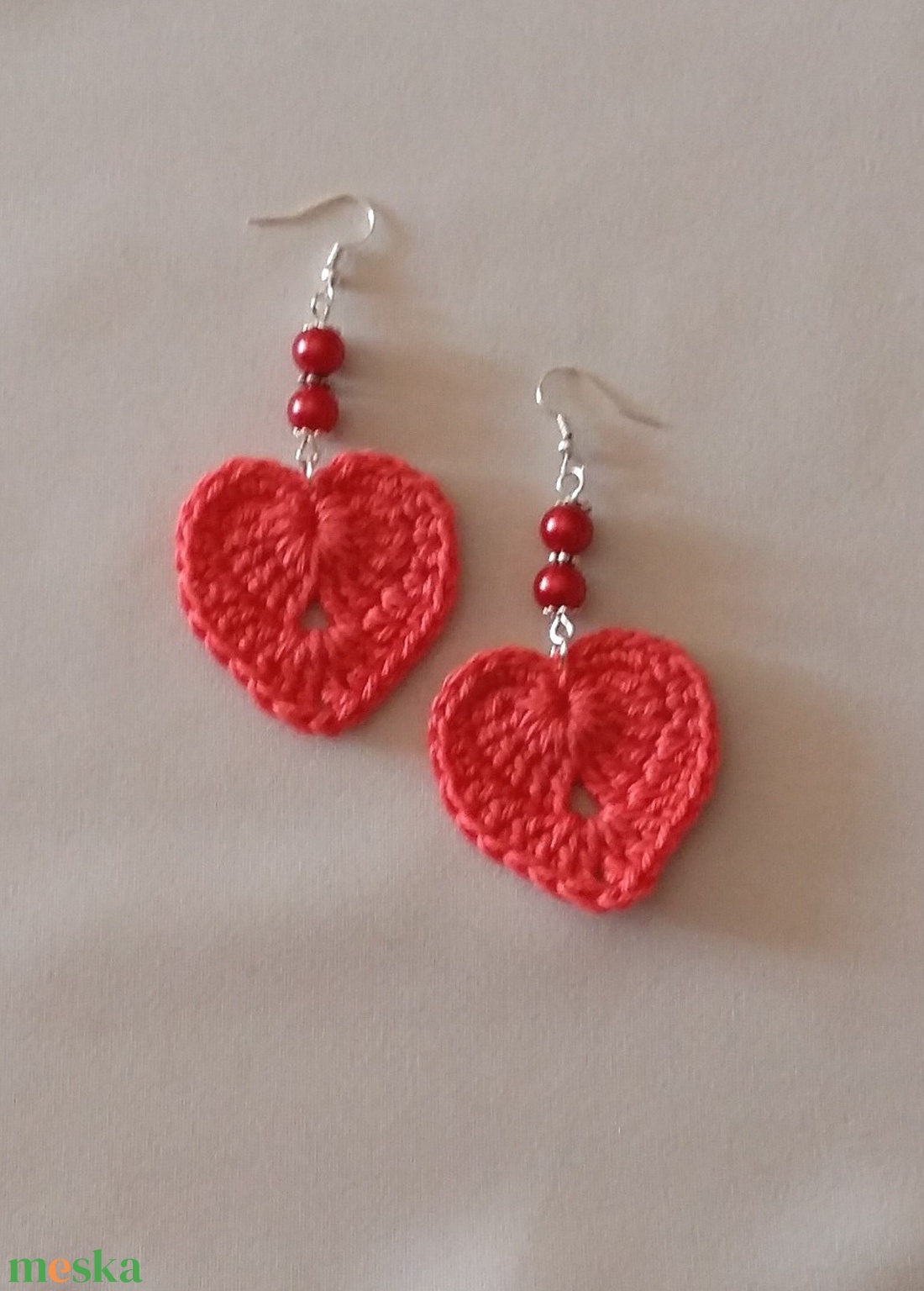 Horgolt szívecske - ékszer - fülbevaló - lógó fülbevaló - Meska.hu
