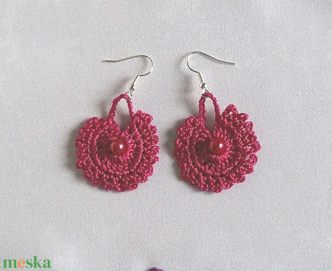 Pink fülbevaló - ékszer - fülbevaló - lógós kerek fülbevaló - Meska.hu