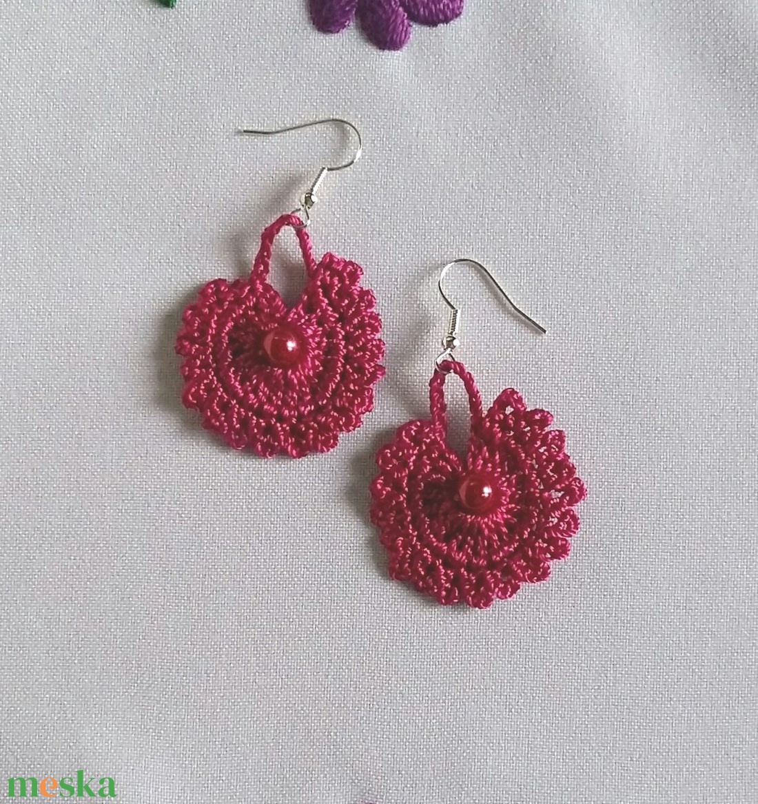 Pink fülbevaló - ékszer - fülbevaló - lógós kerek fülbevaló - Meska.hu