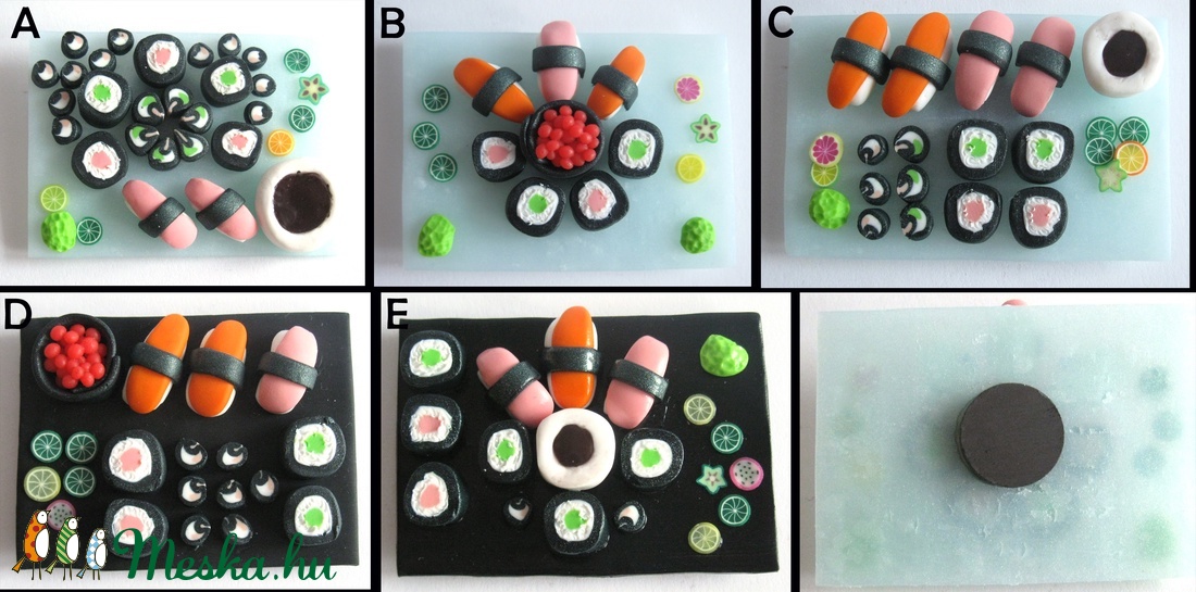 Sushi hűtőmágnes ékszergyurmából -  - Meska.hu