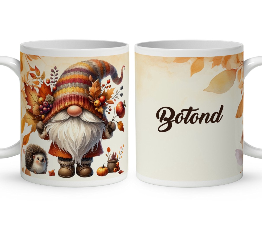 Névvel kérhető - Cuki őszi manó sünikével mintás bögre - otthon & életmód - konyhafelszerelés, tálalás - tálalás - bögre & csésze - Meska.hu