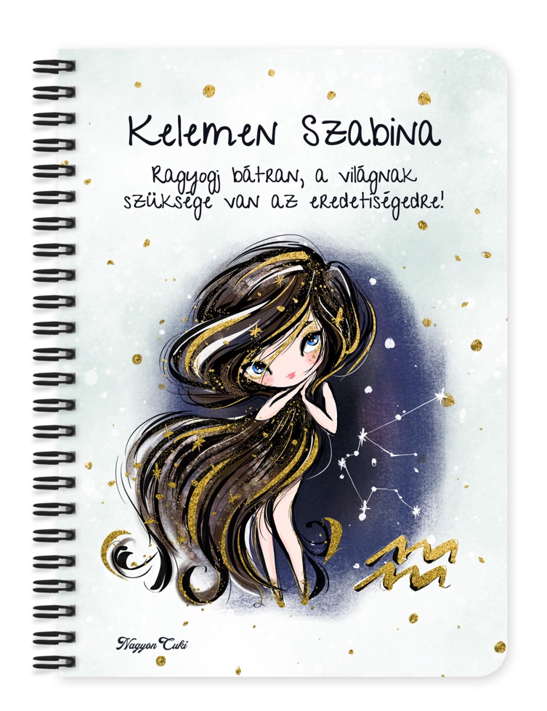 Személyre szabható - Barna hajú Csini Vízöntő lány mintás A5-ös füzet - otthon & életmód - papír, írószer - jegyzetfüzet & napló - Meska.hu