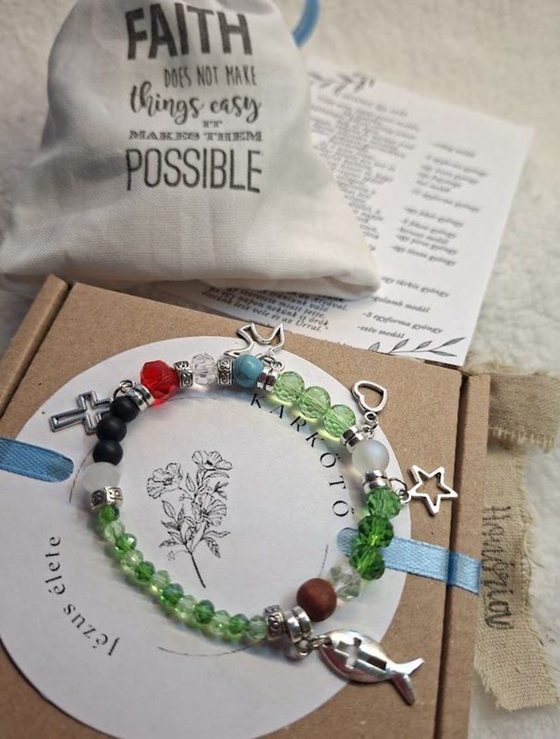 Jézus élete - keresztény történet karkötő-zöld-109 - ékszer - karkötő - bogyós karkötő - Meska.hu