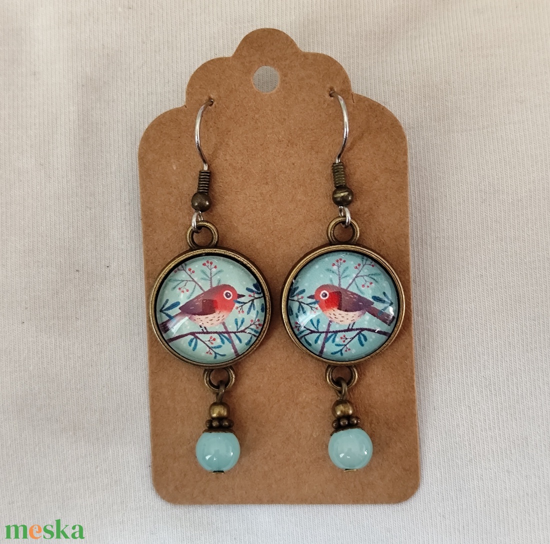Madaras üveglencsés fülbevaló - ékszer - fülbevaló - lógó fülbevaló - Meska.hu