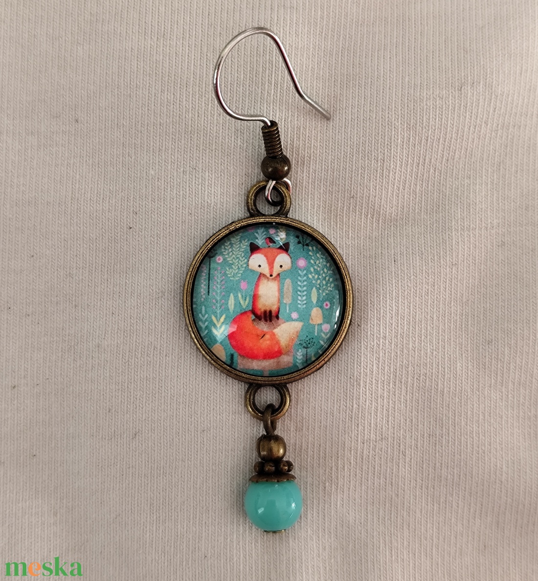 Rókás üveglencsés fülbevaló - ékszer - fülbevaló - lógó fülbevaló - Meska.hu