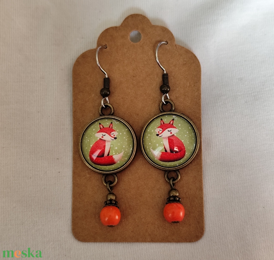 Rókás üveglencsés fülbevaló - ékszer - fülbevaló - lógó fülbevaló - Meska.hu
