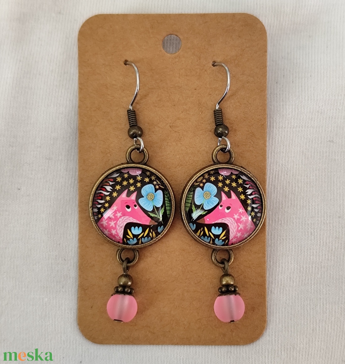 Rókás üveglencsés fülbevaló - ékszer - fülbevaló - lógó fülbevaló - Meska.hu