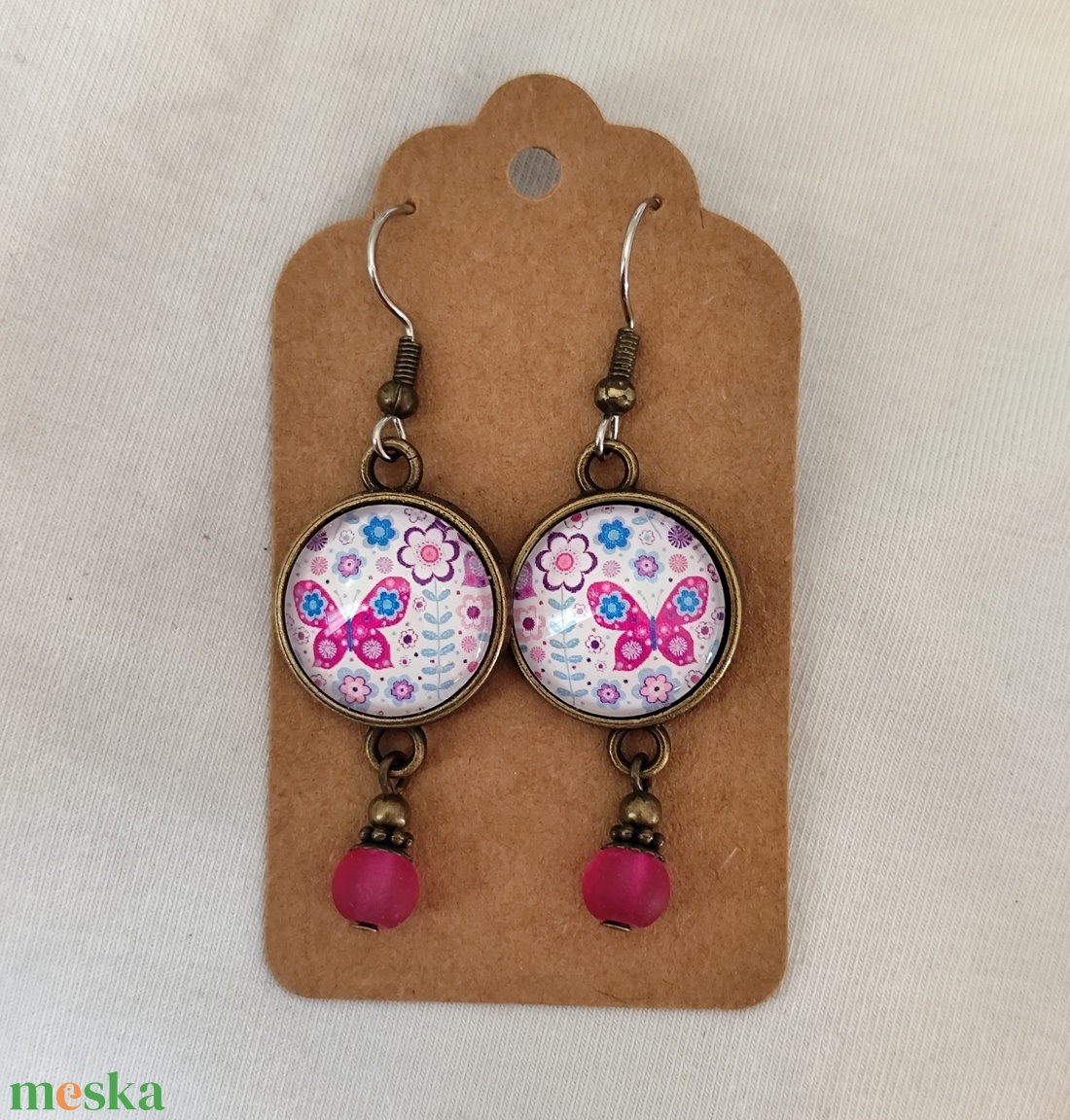 Lepkés fülbevaló antiallergén nemesacél akasztóval - ékszer - fülbevaló - lógó fülbevaló - Meska.hu