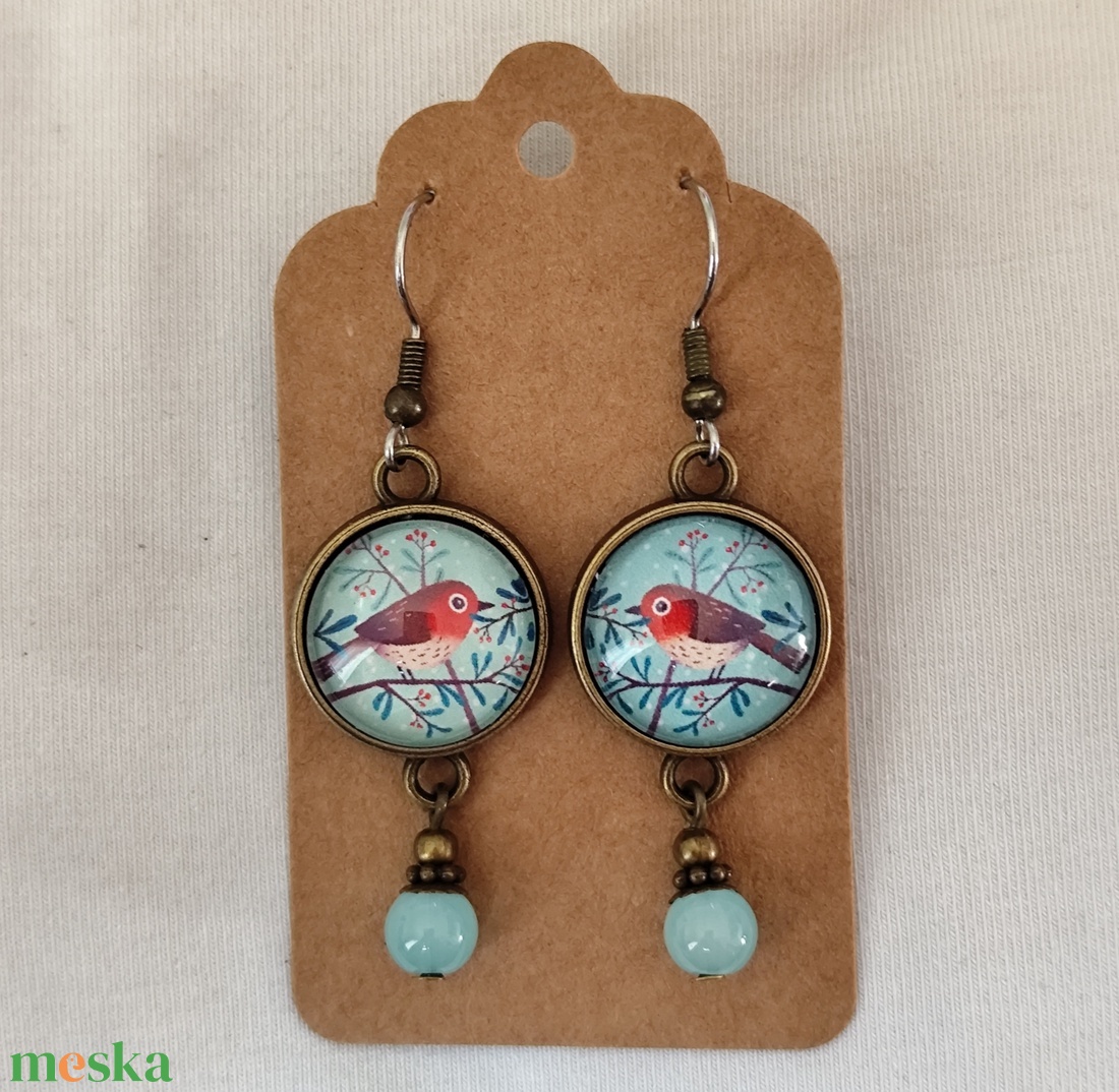 Madaras üveglencsés fülbevaló - ékszer - fülbevaló - lógó fülbevaló - Meska.hu