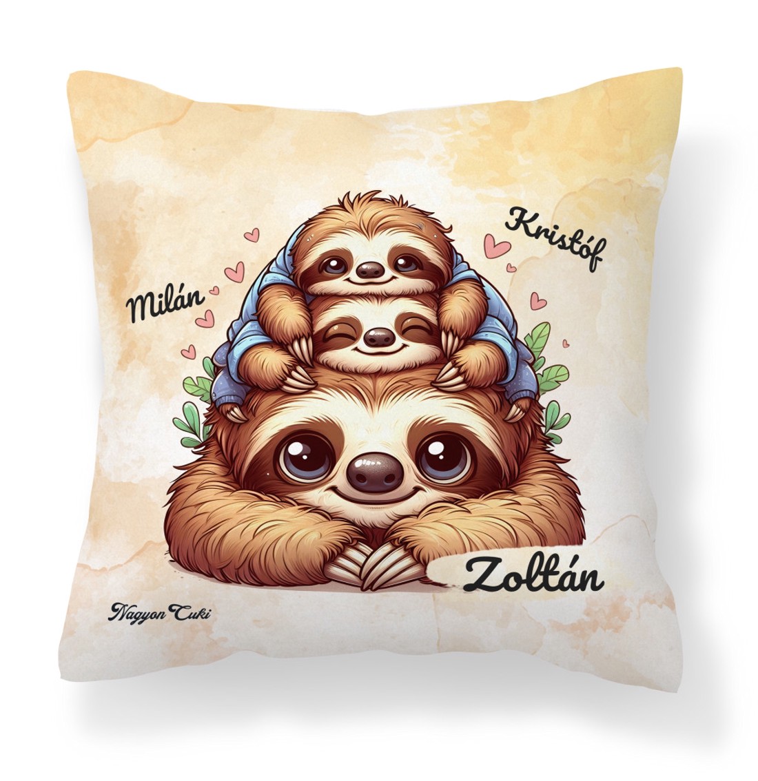 Névvel kérhető - Cuki lajhár Apa és két gyerek - Kicsi a rakás mintás párna - otthon & életmód - lakástextil - párna & párnahuzat - díszpárna (belsővel együtt) - Meska.hu