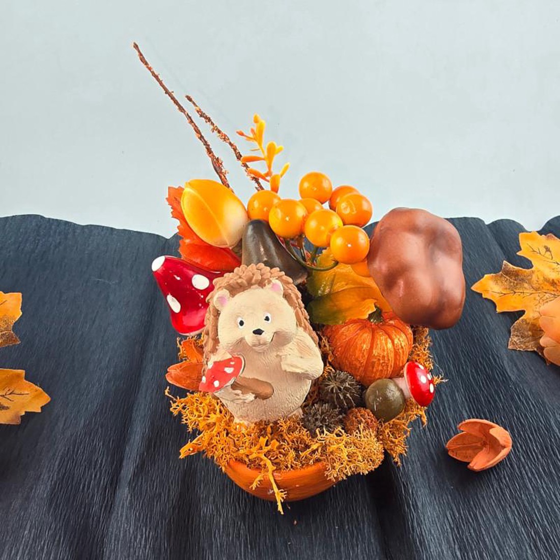 Őszi sünis asztaldísz 04 - otthon & életmód - dekoráció - asztal és polc dekoráció - asztaldísz - Meska.hu