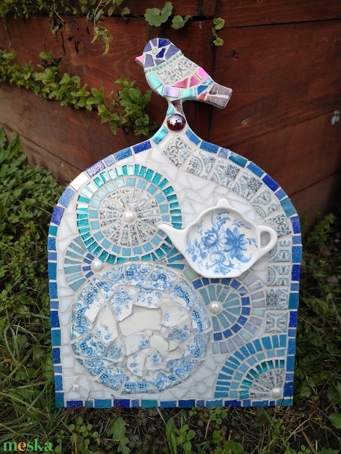 Kék-fehér kismadaras 3D mozaikkép - otthon & életmód - dekoráció - fali és függő dekoráció - falra akasztható dekor - Meska.hu