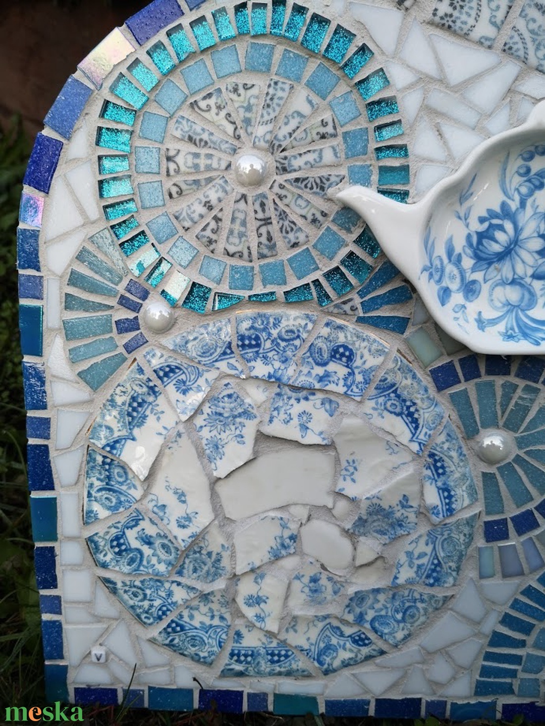 Kék-fehér kismadaras 3D mozaikkép - otthon & életmód - dekoráció - fali és függő dekoráció - falra akasztható dekor - Meska.hu