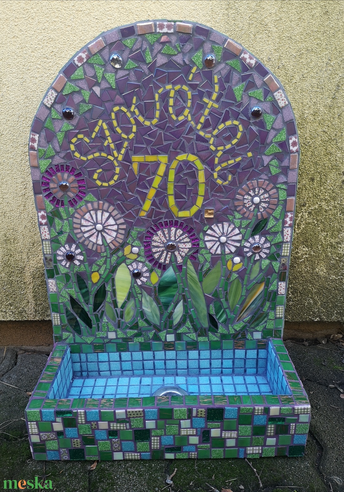 Mozaikos házszámtábla virágtartóval - otthon & életmód - ház & kert - kerti dísz - Meska.hu