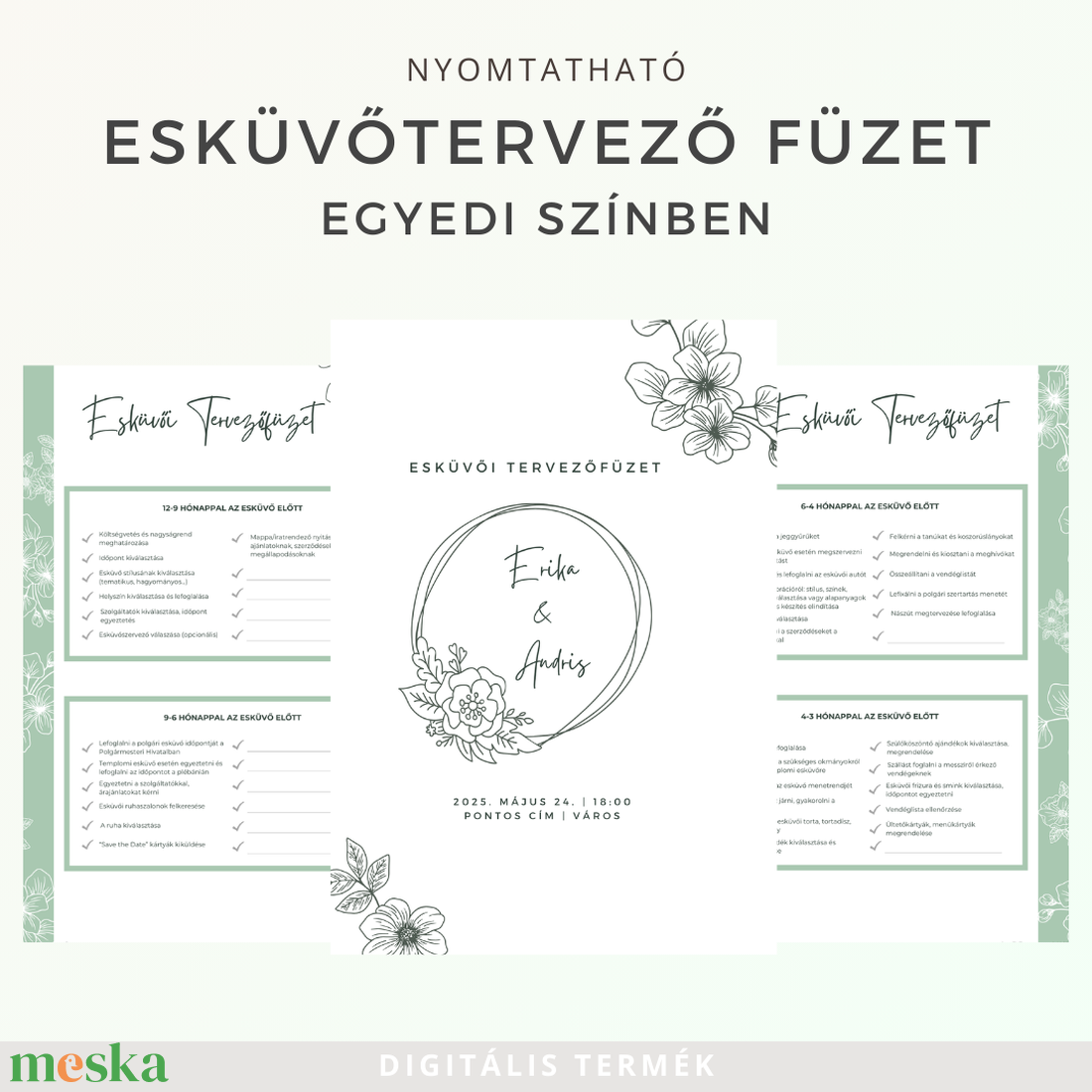 Nyomtatható Esküvői Tervezőfüzet  Átlátható Útmutató a Nagy Nap Szervezéséhez - otthon & életmód - papír, írószer - naptár & tervező - Meska.hu