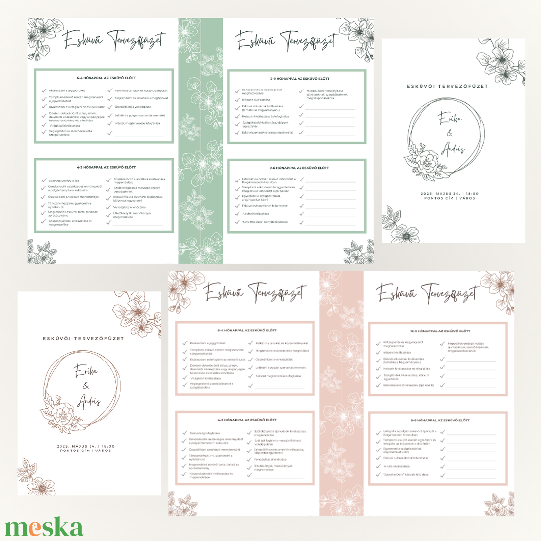 Nyomtatható Esküvői Tervezőfüzet  Átlátható Útmutató a Nagy Nap Szervezéséhez - otthon & életmód - papír, írószer - naptár & tervező - Meska.hu