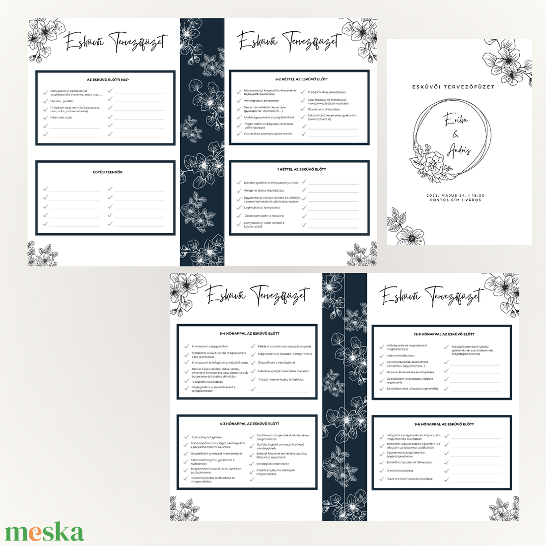 Nyomtatható Esküvői Tervezőfüzet  Átlátható Útmutató a Nagy Nap Szervezéséhez - otthon & életmód - papír, írószer - naptár & tervező - Meska.hu