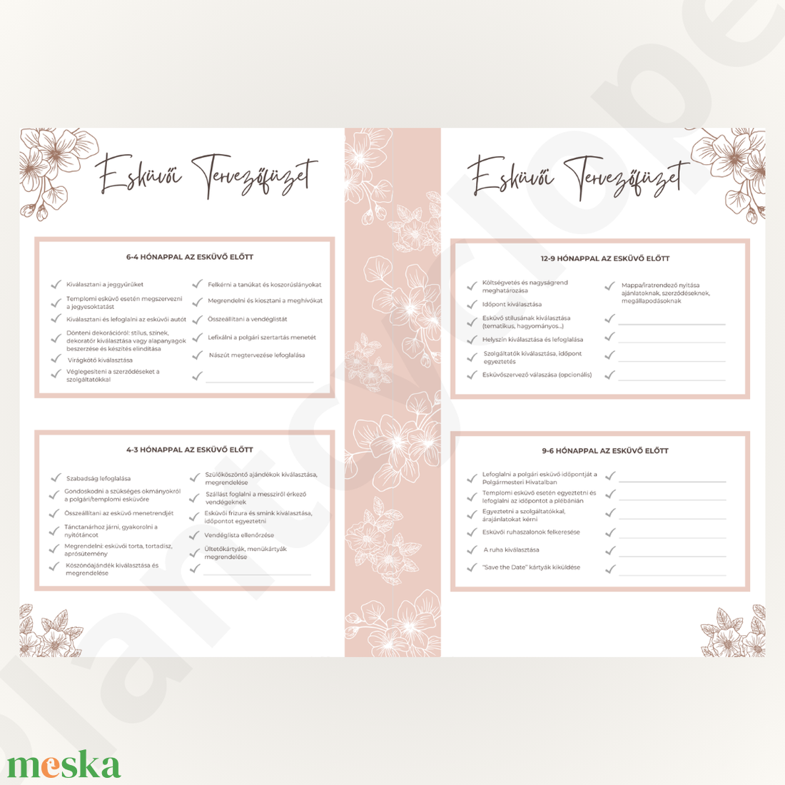 Nyomtatható Esküvői Tervezőfüzet  Átlátható Útmutató a Nagy Nap Szervezéséhez - otthon & életmód - papír, írószer - naptár & tervező - Meska.hu
