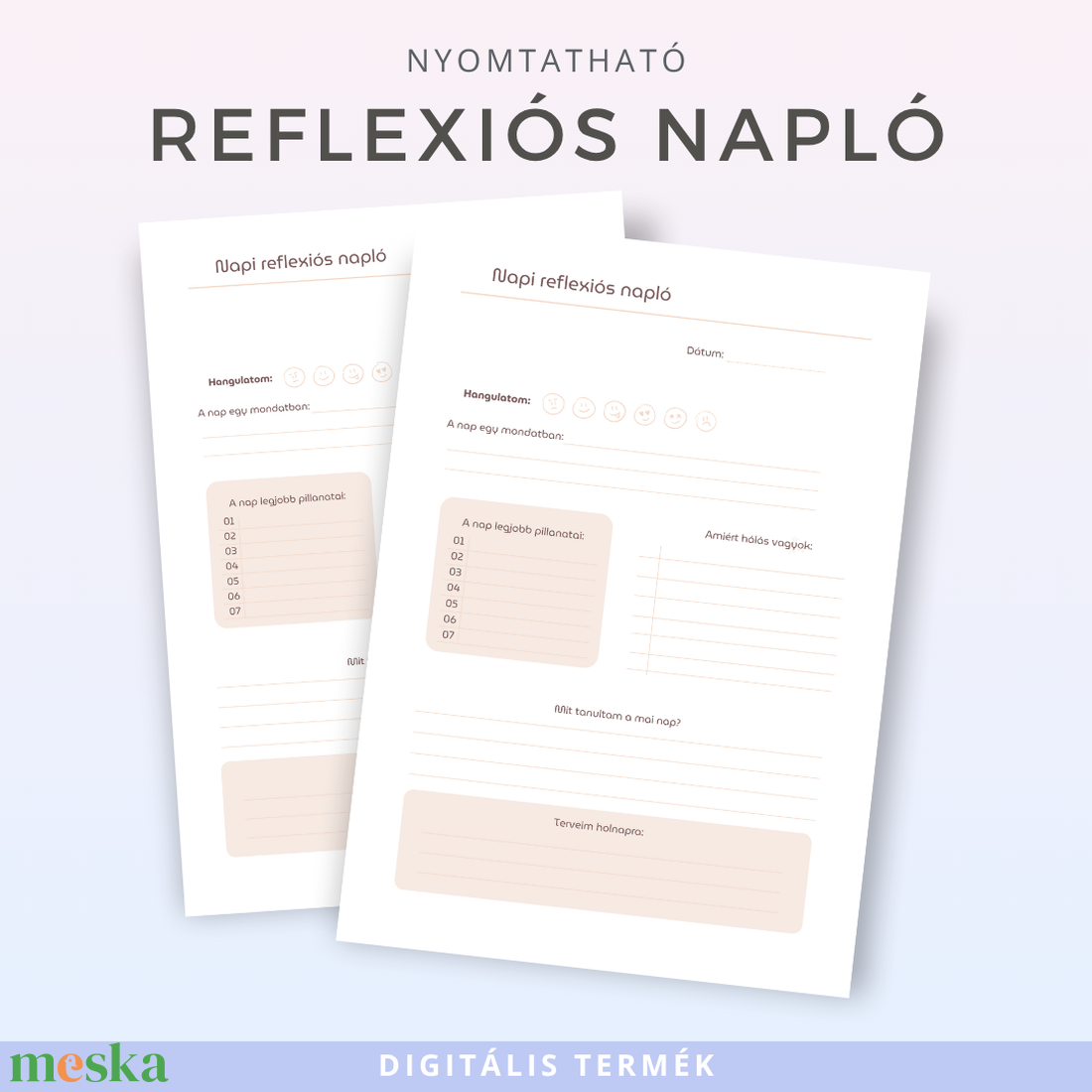 Nyomtatható napi reflexiós napló önismereti és hála gyakorlatokkal - otthon & életmód - papír, írószer - naptár & tervező - Meska.hu Nyomtatható napi reflexiós napló önismereti és hála gyakorlatokkal - otthon & életmód - papír, írószer - naptár & tervező - Meska.hu