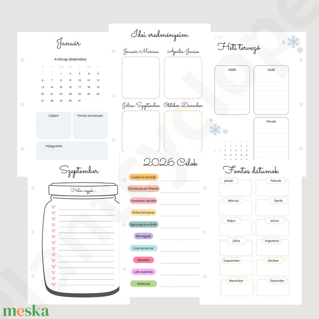 2026 Nyomtatható Éves Tervezőnaptár � Célokhoz, Hálanaplóval - otthon & életmód - papír, írószer - naptár & tervező - Meska.hu