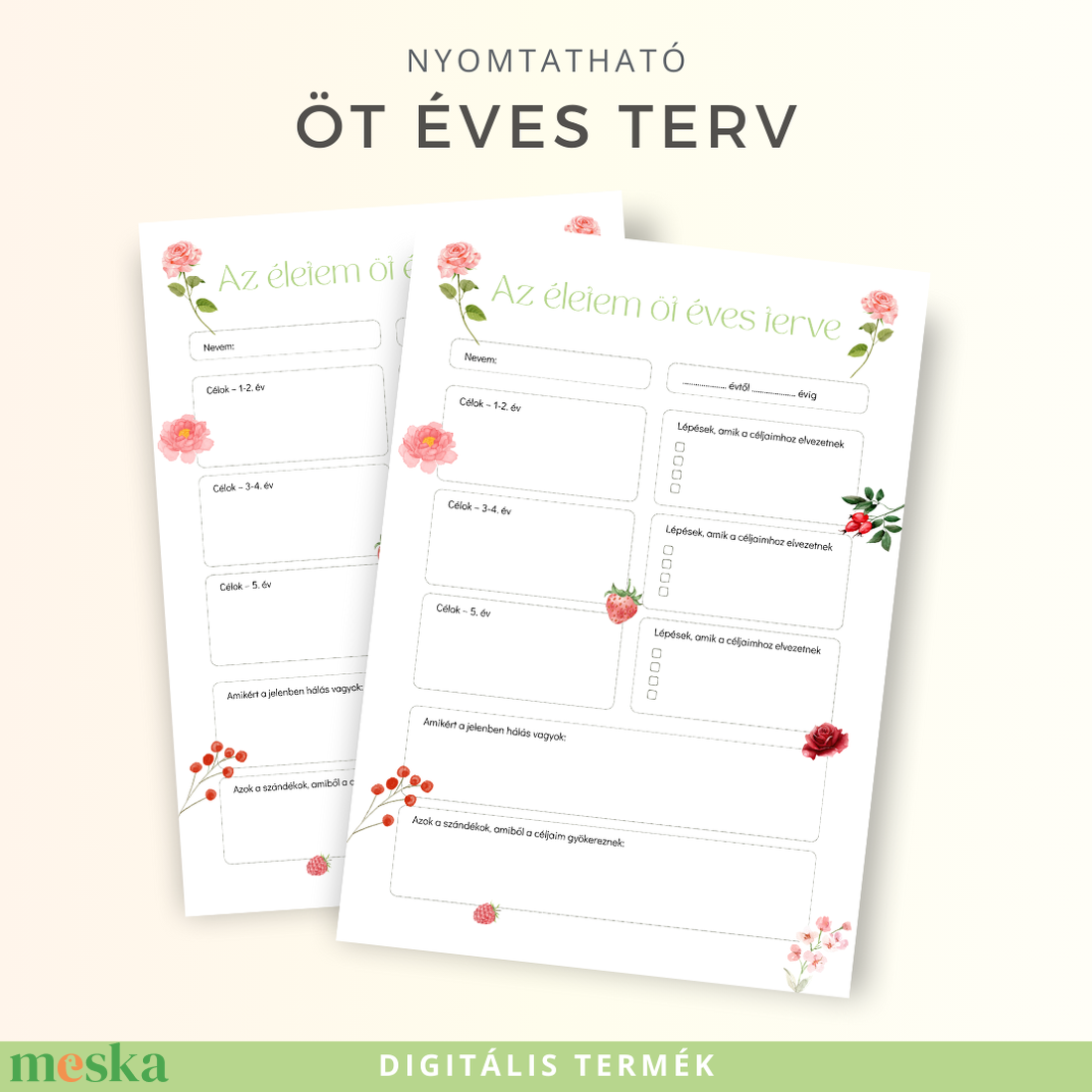 5 Éves Tervező � Nyomtatható Nőies, Letisztult Céltervező - otthon & életmód - papír, írószer - naptár & tervező - Meska.hu