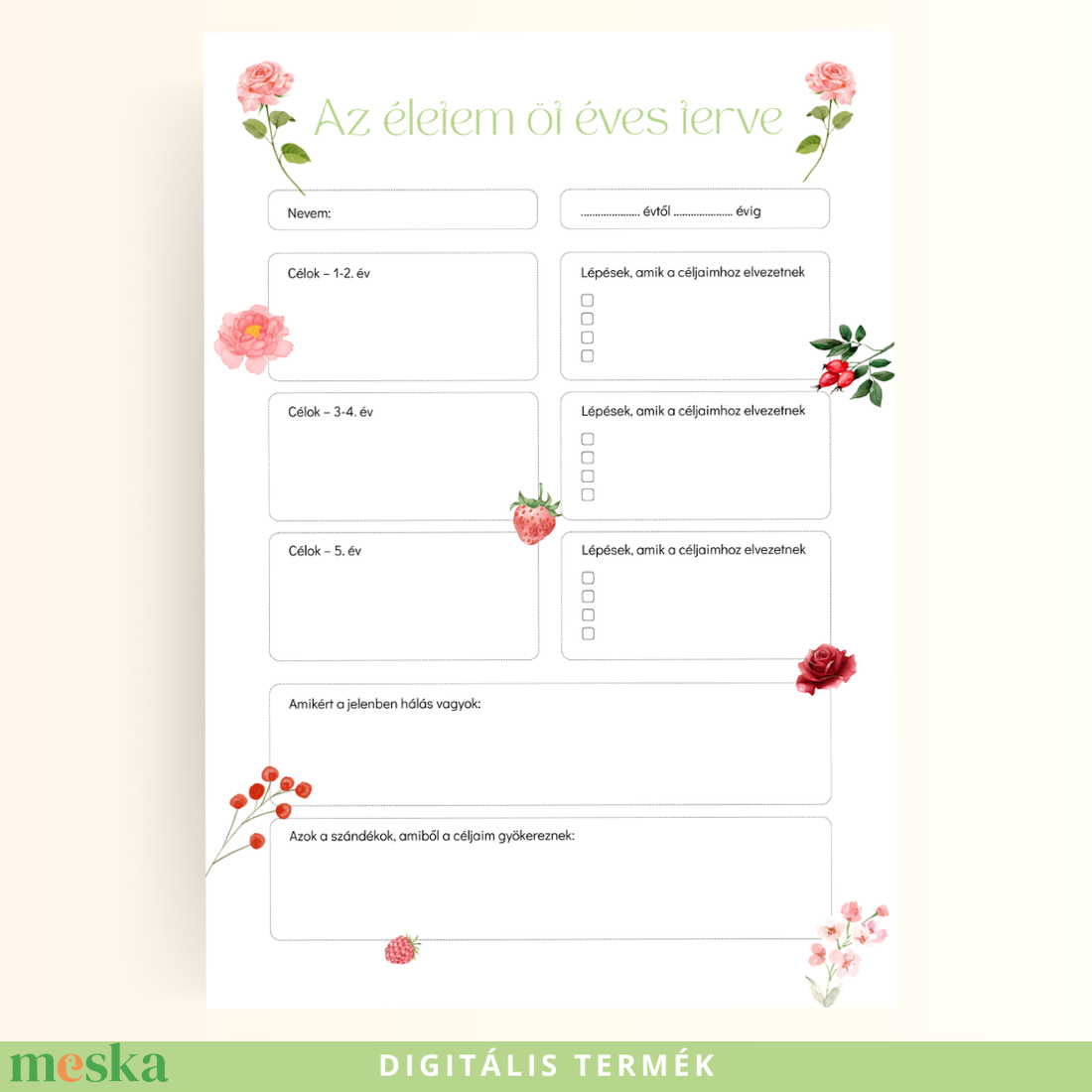 5 Éves Tervező � Nyomtatható Nőies, Letisztult Céltervező - otthon & életmód - papír, írószer - naptár & tervező - Meska.hu