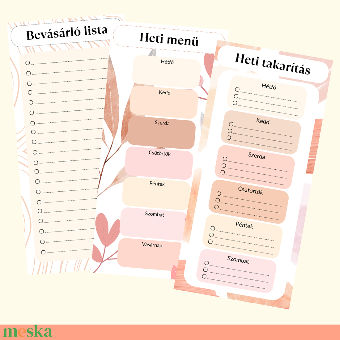 Nyomtatható Lista Csomag � Bevásárlólista, Heti Menü és Heti Takarítás Tervező - otthon & életmód - papír, írószer - naptár & tervező - Meska.hu