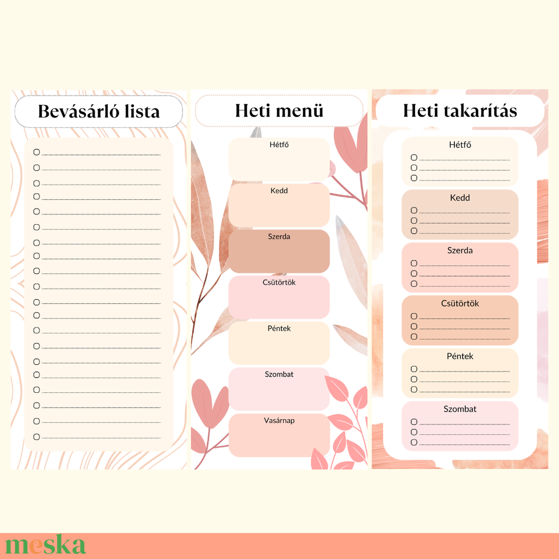 Nyomtatható Lista Csomag � Bevásárlólista, Heti Menü és Heti Takarítás Tervező - otthon & életmód - papír, írószer - naptár & tervező - Meska.hu