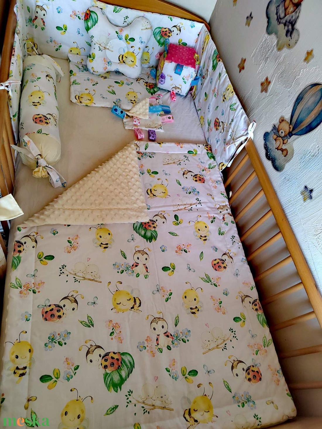 Katicás baba ágynemű szett - otthon & életmód - babaszoba, gyerekszoba - baba ágynemű - Meska.hu