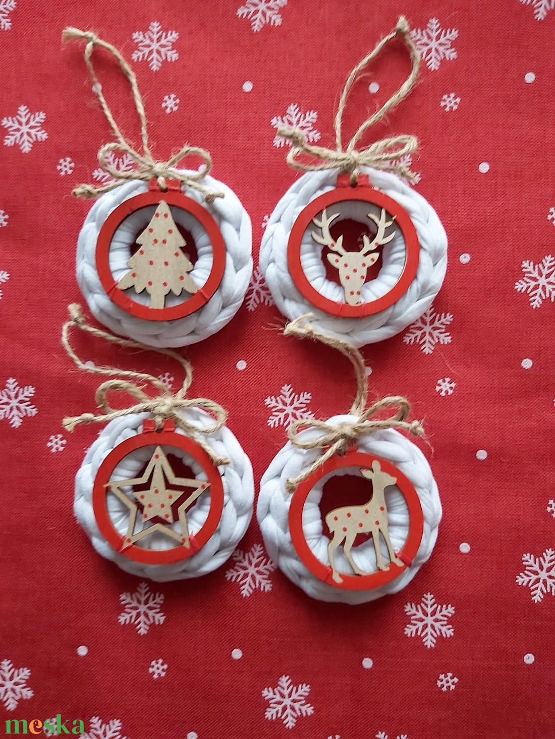 Horgolt karácsonyfadísz 4 db/csomag - karácsony - karácsonyi lakásdekoráció - karácsonyfadíszek - Meska.hu