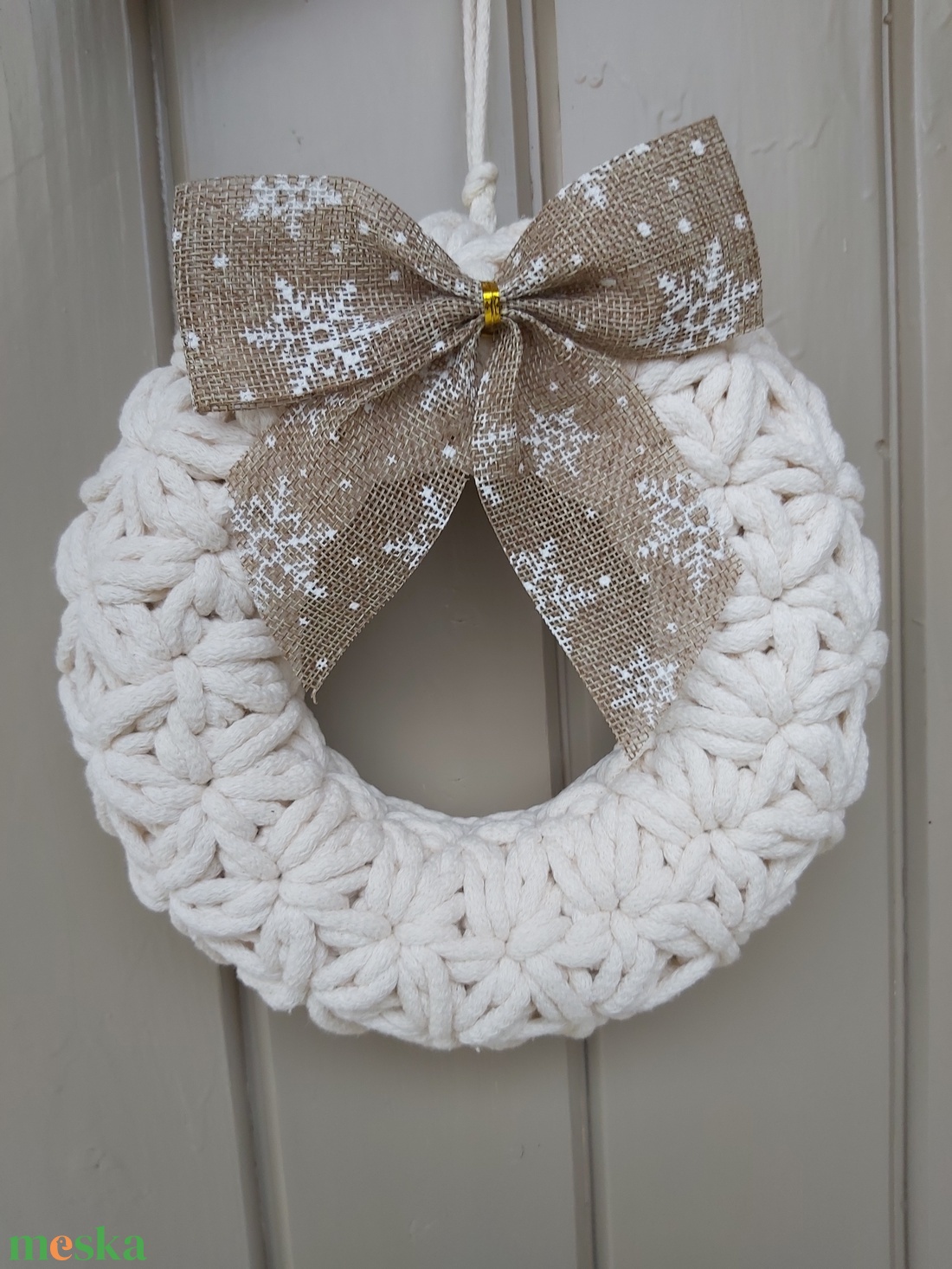 Jázmin mintás horgolt kopogtató - karácsony - karácsonyi lakásdekoráció - karácsonyi ajtódíszek - Meska.hu