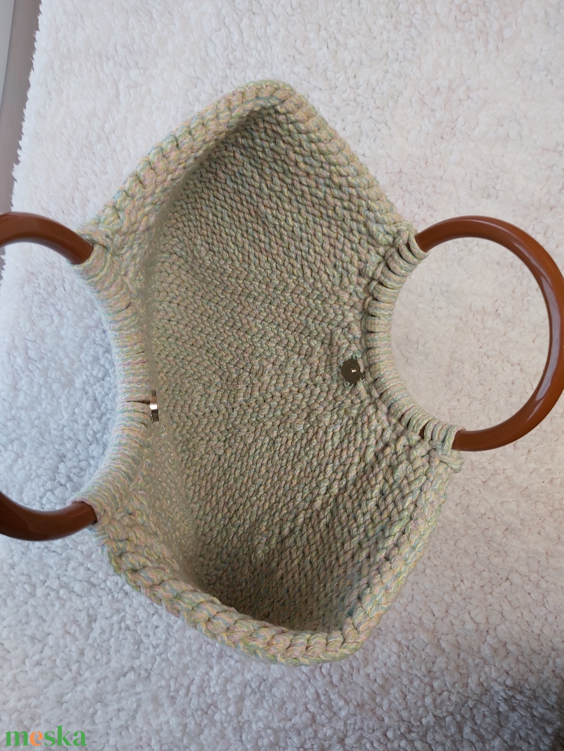 Horgolt kosártáska zsinórfonalból multikolor pastel színben - táska & tok - kosár - Meska.hu